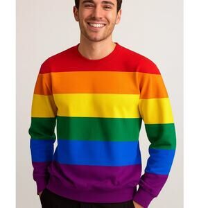 Get On Fleek Rainbow Crew Neck Long Sleeve Striped  Shirt NIP Pride USA Large